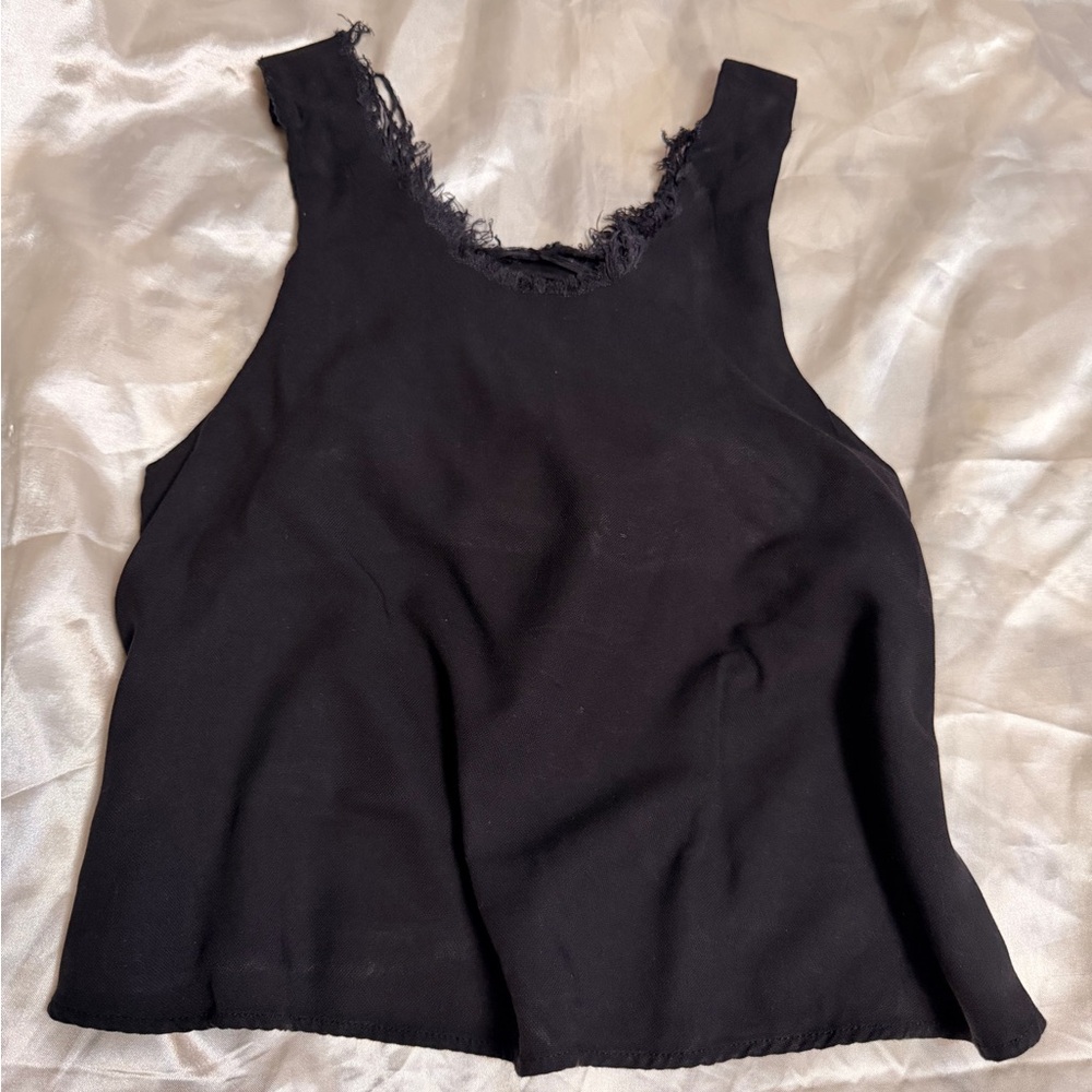 Black Frayed Edge Cropped Blouse